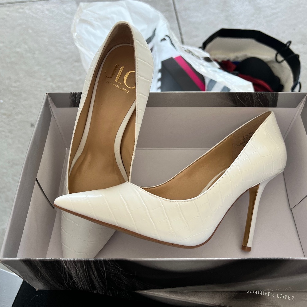 JLO White Pumps